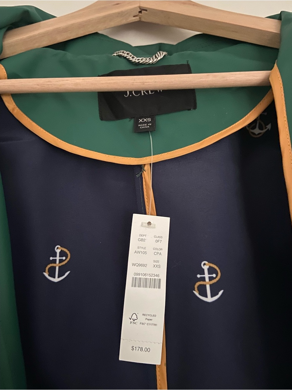 NWT JCrew Green Raincoat - Picture 3 of 6